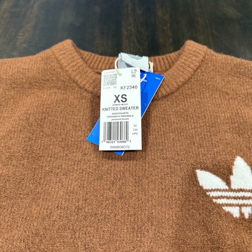 Adidas Originals Knitted Sweater, Preloved Brown - XS Womens. NWT